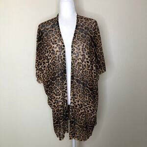 Womens Kimono Loose Knit Cover Up Beach Cover Leopard Print Swimsuit Cover
